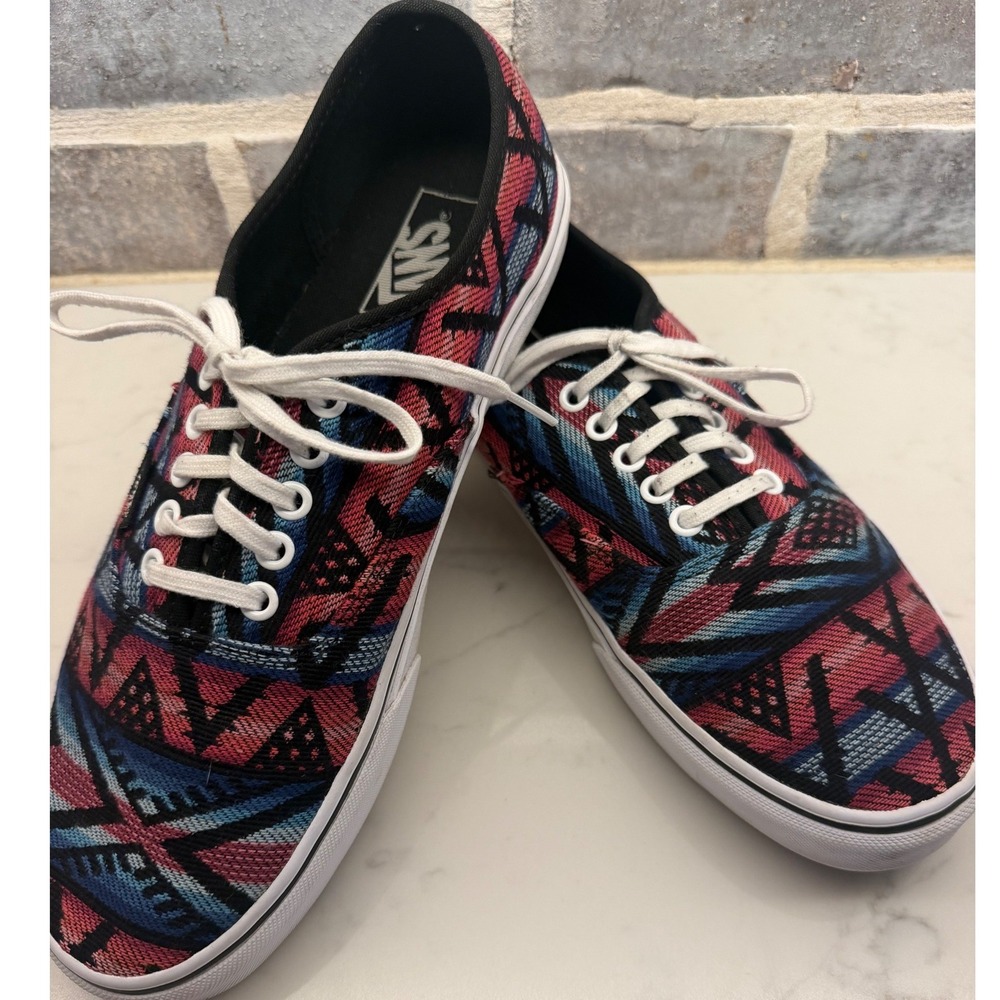 Vans Authentic Lo Pro Tribal Geometric Woven Sneaker Red Blue Womens 11 Mens 9.5